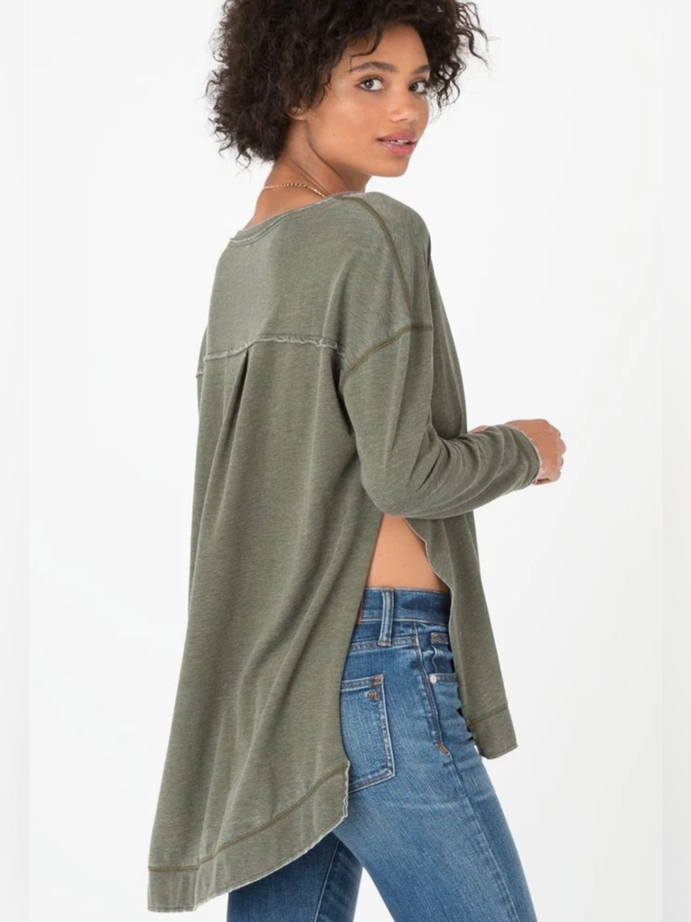 Z Supply Modern Weekender Oversized Long Sleeve Tunic Top in Olive Sz M